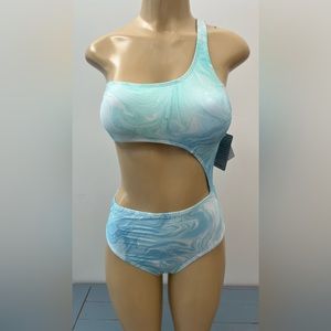 New Asymmetrical One Piece Swimsuit Sz S One Shoulder VYB Cutout Blue Illusion